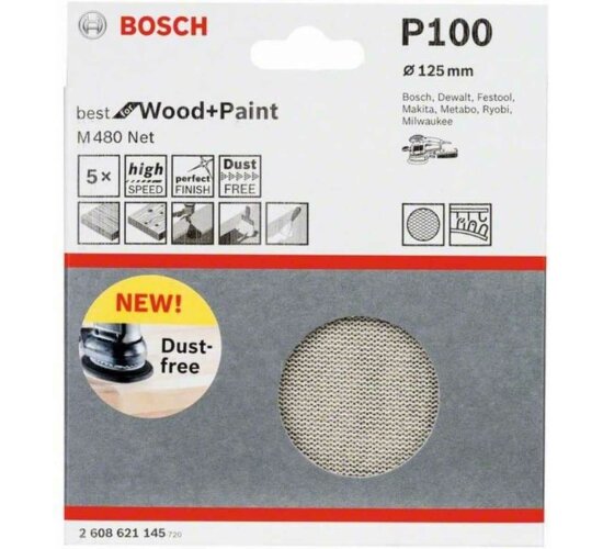 Bosch Professional 5 Stück Schleifblatt M480 P100  Wood and Paint  Ø 125 mm,