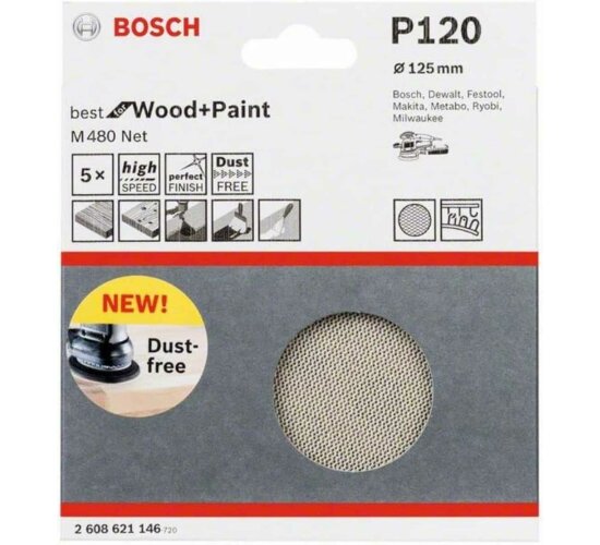 Bosch Professional 5 Stück Schleifblatt M480 P120  Wood and Paint  Ø 125 mm,