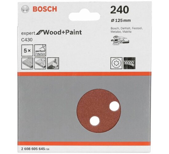 Bosch Professional 5 Stück Schleifblatt P240 für Exzenterschleifer Holz + Farbe