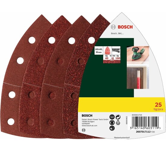 Bosch 25tlg. Schleifblatt Set 40/80/120/180 Klett, Multischleifer 102 x 62.93 mm