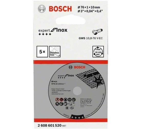 Bosch 5 Stück Trennscheibe Expert for Inox (für Edelstahl, 76 x 10 x 1 mm,