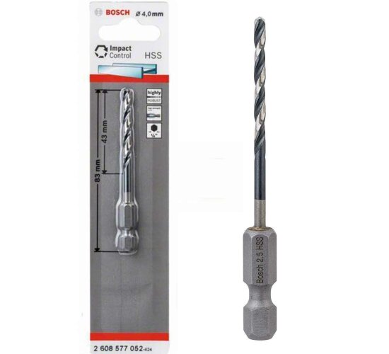 Bosch Professionel HSS Metall Bohrer 4 mm 1/4 Hex IMACT CONTROL Sechskant Schaft