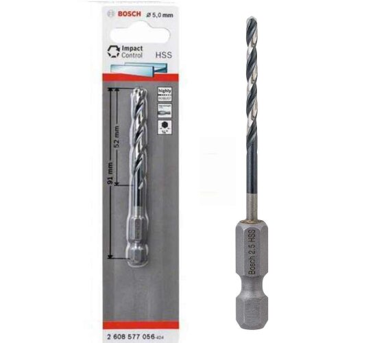 Bosch Professionel HSS Metall Bohrer 5 mm 1/4 Hex IMACT CONTROL Sechskant Schaft