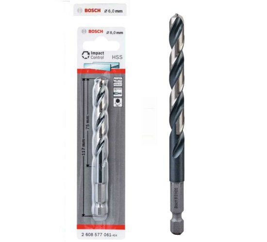 Bosch Professionel HSS Metall Bohrer 8 mm 1/4 Hex IMACT CONTROL Sechskant Schaft