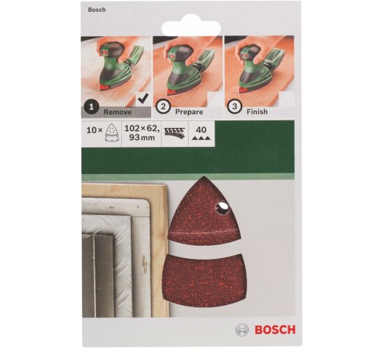 Bosch Schleifblatt 10 Stück,102 x 62/93 mm, Körnung 40 für Multischleifer