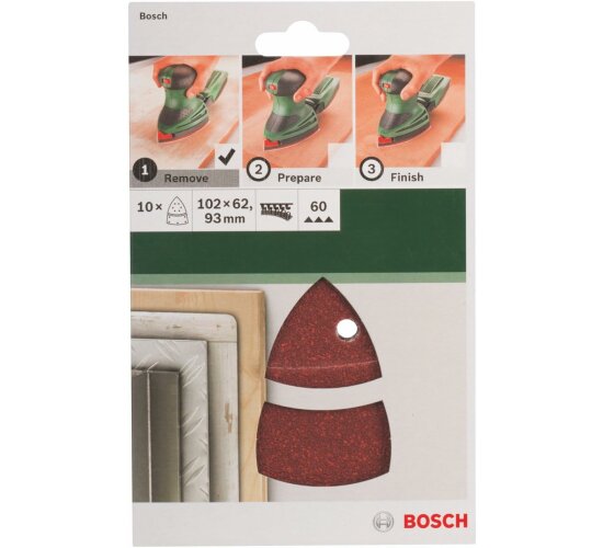 Bosch Schleifblatt 10 Stück,102 x 62/93 mm, Körnung 60 für Multischleifer