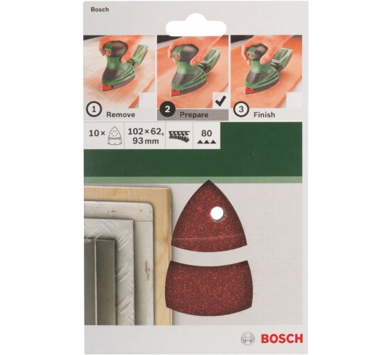 Bosch Schleifblatt 10 Stück,102 x 62/93 mm, Körnung 80 für Multischleifer