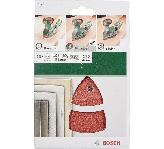 Bosch Schleifblatt 10 Stück,102 x 62/93 mm, Körnung 120 für Multischleifer