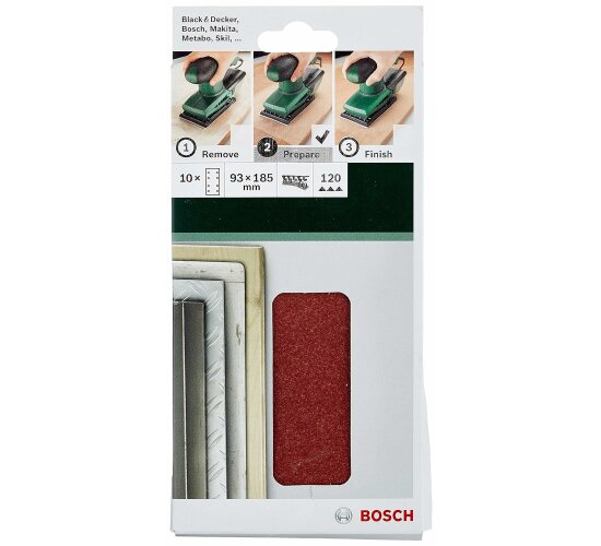 Bosch Schleifblatt Klett 10 Stück, 93 x 185 mm, Körnung 120 für Schwingschleifer
