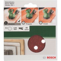 Bosch 5 tlg. Schleifblatt Set Ø 125 mm, Körnung P40  Zubehör Exzenterschleifer