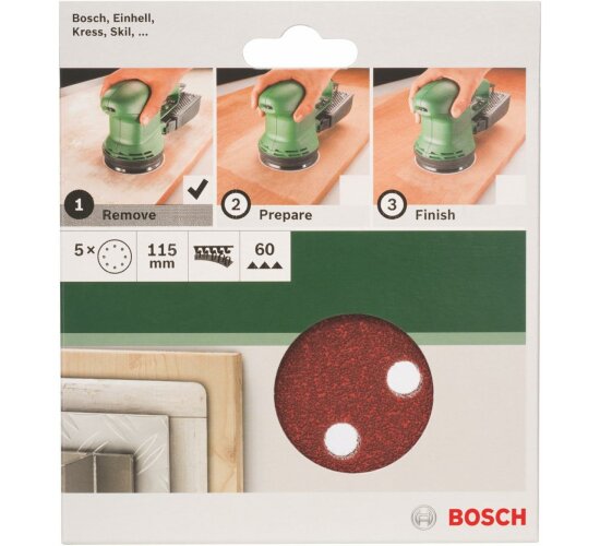 Bosch 5 tlg. Schleifblatt Set Ø 115 mm, Körnung P 60  Zubehör Exzenterschleifer
