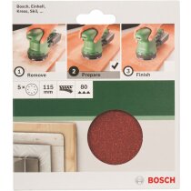 Bosch 5 tlg. Schleifblatt Set Ø 115 mm, Körnung P 80  Zubehör Exzenterschleifer