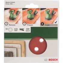 Bosch 5 tlg. Schleifblatt Set Ø 115 mm, Körnung P 180  Zubehör Exzenterschleifer