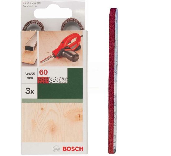 Bosch 3 x Schleifbänder für B+D Powerfile KA 293E 6 x 451 mm, K 60, Holz