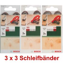 Bosch 3 x 3 Schleifbänder für B+D Powerfile KA 293E 6 x 451 mm, 40,60,120, Holz