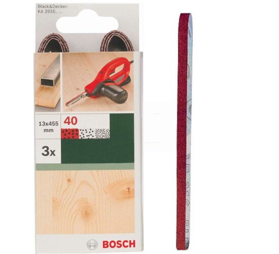 Bosch 3 Schleifbänder für  B+D Powerfile KA 293E 13 x 451 mm, K 40, Holz Metall