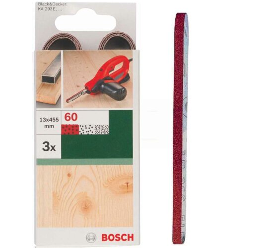 Bosch 3 Schleifbänder für  B+D Powerfile KA 293E 13 x 451 mm, K 60, Holz Metall