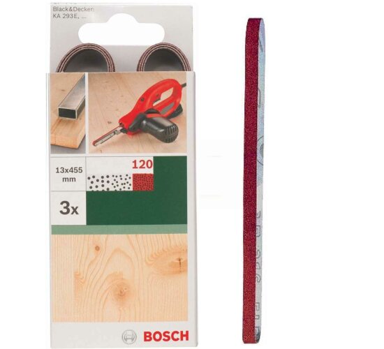 Bosch 3 Schleifbänder für  B+D Powerfile KA 293E 13 x 451 mm, K 120, Holz Metall
