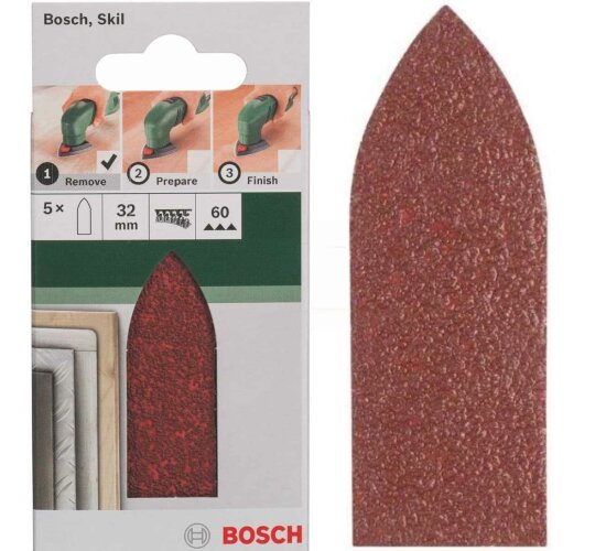 Bosch Schleifblatt 5 Stück, 32 mm, Körnung 60  für Deltaschleifer verschiedene Materialien,