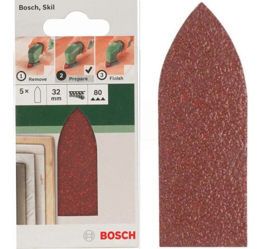 Bosch Schleifblatt 5 Stück, 32 mm, Körnung 80  für Deltaschleifer verschiedene Materialien,