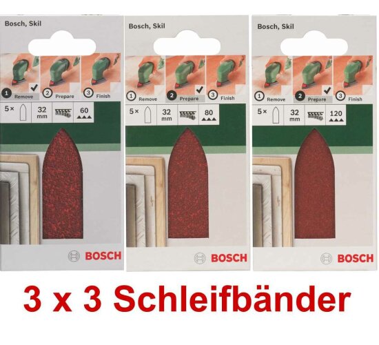 Bosch 3 x Schleifblatt 5 Stück, 32 mm, Körnung  60 / 80 / 120 für Deltaschleifer