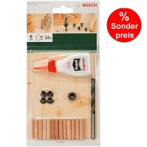 Bosch 32-tlg. Holzdübel Set 6 x 30 mm, Bohrer...