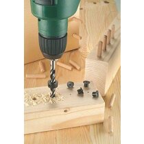 Bosch 32-tlg. Holzdübel Set 6 x 30 mm, Bohrer Tiefenstop 4 Dübelsetzerr Holzleim