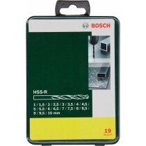 Bosch 19 tlg.Metallbohrer Set HSS-R, Ø 1-10 mm  für Eisen, Stahl, Nichteisenmetalle, Grauguss
