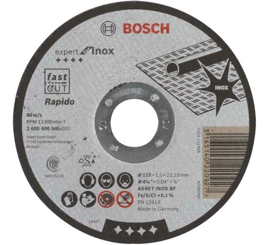 Bosch Trennscheibe AS 60 T INOX BF 115 mm x 1 mm Expert for Metal Inox Rapidol