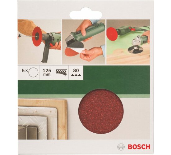 Bosch Schleifblätter  5 Stück, Ø 125 mm, Körnung 80 Winkelschleifer Bohrmaschine