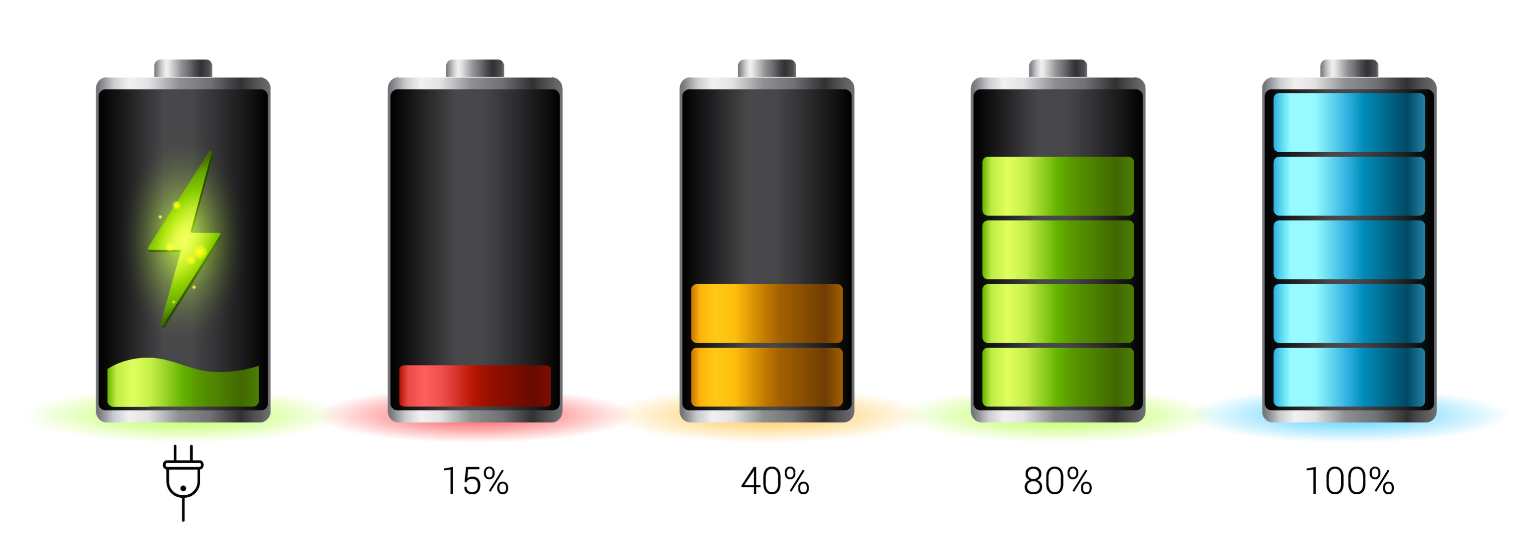 Batterien als Vektorgrafik im Ladeprozess. Batterien laden.